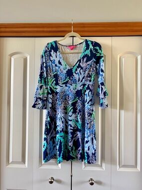 Lilly Pulitzer Navy, Light Blue & Turquoise Coral-Print Dress